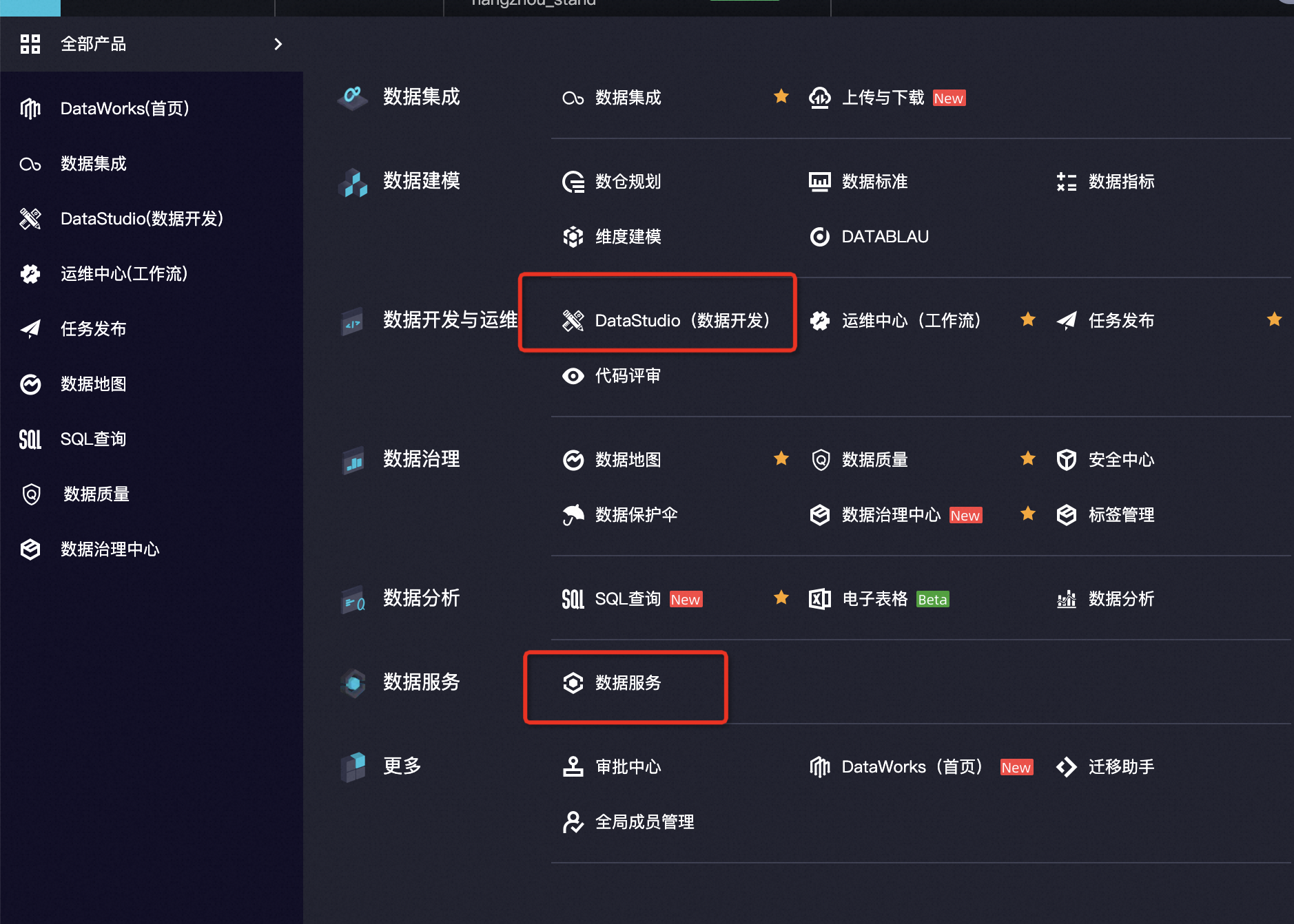 DataWorks点一下这个，弹出一个新的页面，又可以了 显示了。 页面也也没有New 的标识了？-[阿里云_云淘科技]