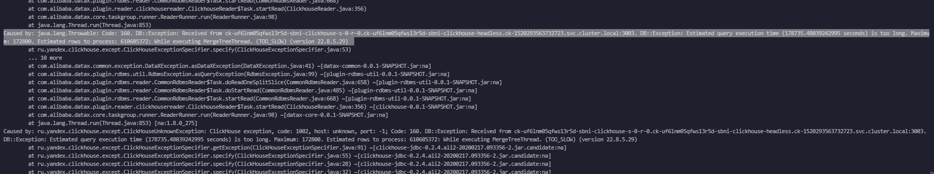 DataWorks拉取clickhouse4000w表报错, 显示超过限制时间, 为什么会这样？-[阿里云_云淘科技]