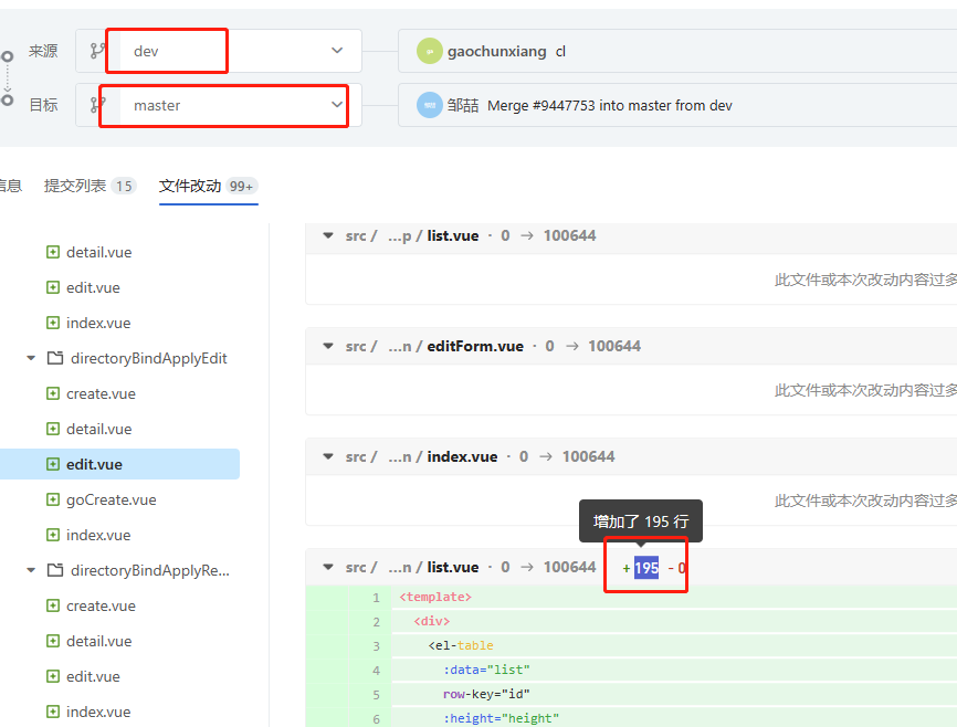 云效codeup中对比两个分支，master和dev，两个分支相同代码的情况下，比较出+195行？-[阿里云_云淘科技]